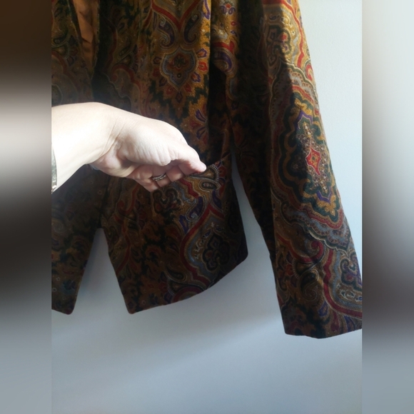 Burberry Vintage 90s Velvet Paisley Blazer Jacket Brown M/L Designer Designer - Picture 4 of 13